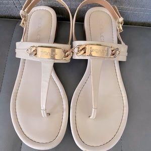 Coach White and Gold Strappy Flat Sandals